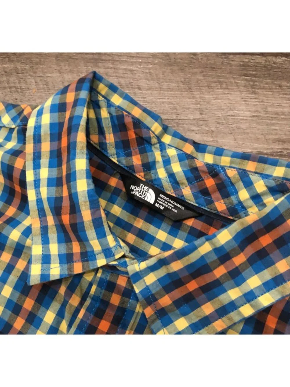 The North Face Mens Medium Blue Plaid Short Sleeve Pearl Snap Shirt